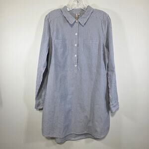 Juniors Red Camel Blue White Striped Shirt Dress Roll Tab Sleeves Size XL
